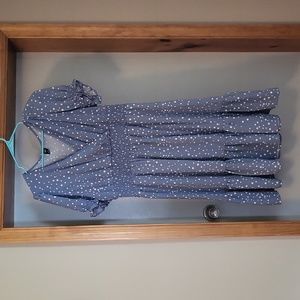 Blue and white polka dot dress